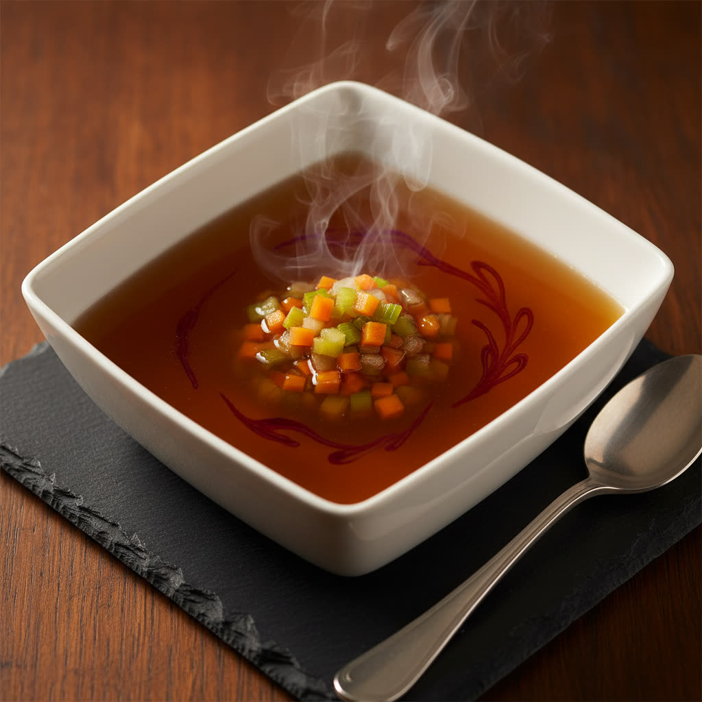Bouillon brunoise de légumes et Porto